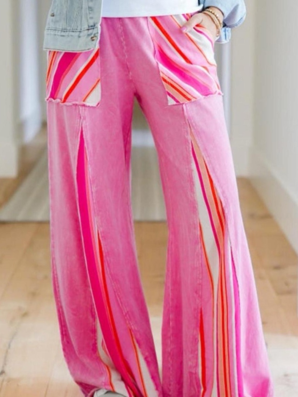 J.her pink mineral washed wide leg striped pants & oversized star patch top - Picture 2 of 9